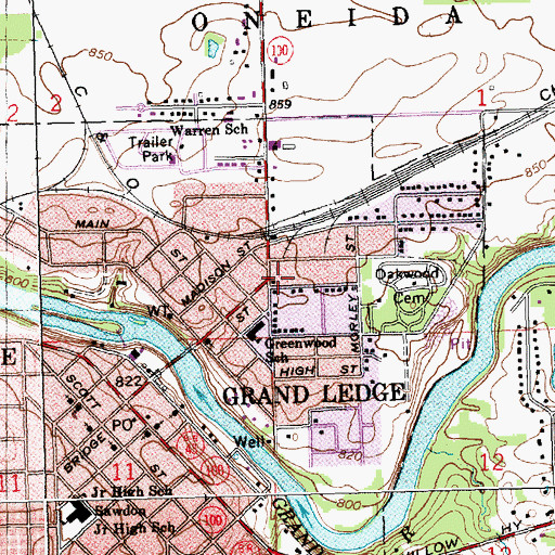 Topographic Map of Grand Ledge Ambulance Service, MI