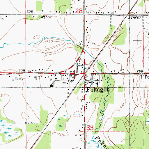 Topographic Map of Pokagon Volunteer Fire Department, MI