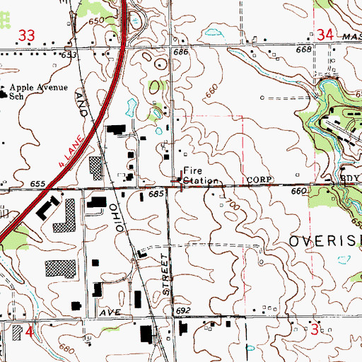 Topographic Map of Holland Fire Department Station 1, MI