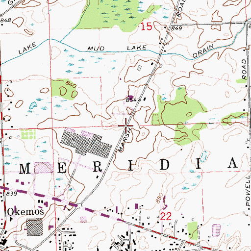 Topographic Map of Meridian Township Fire Chief, MI