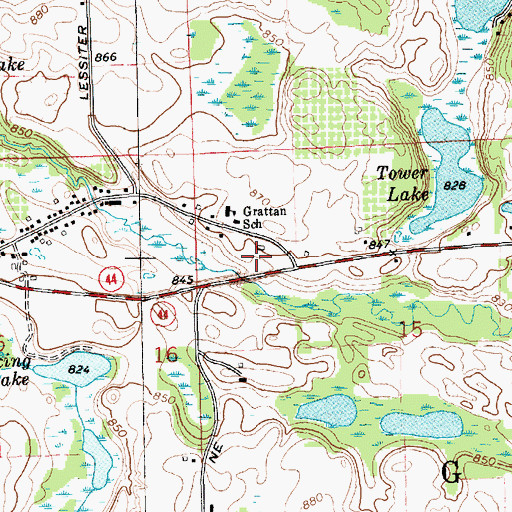 Topographic Map of Grattan Township Fire Department, MI