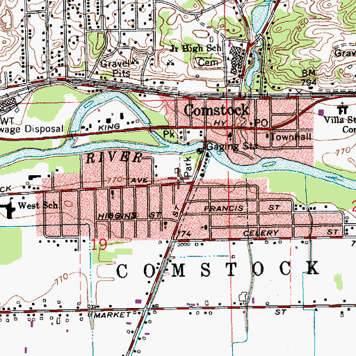 Topographic Map of Comstock Fire and Rescue Comstock Central, MI