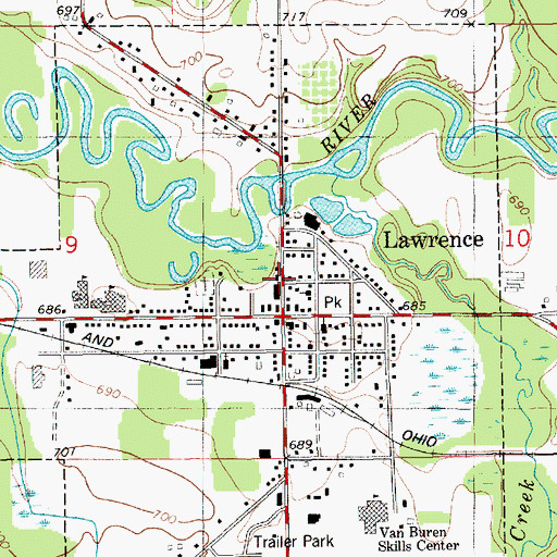 Topographic Map of Lawrence Township Emergency Services, MI