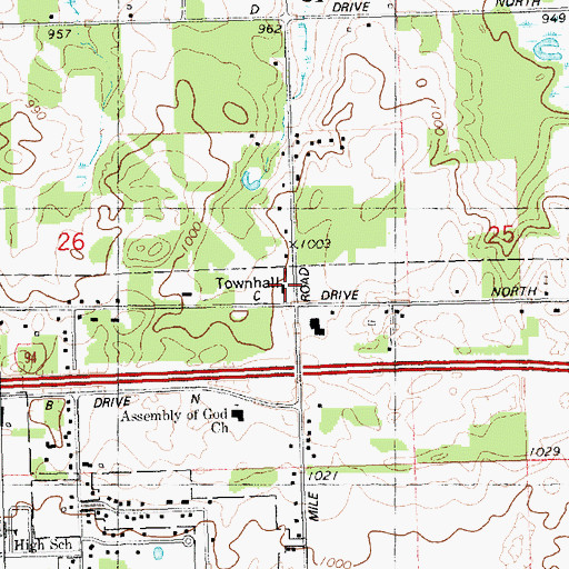 Topographic Map of Sheridan Township Fire Department, MI