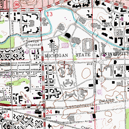 Topographic Map of East Lansing Fire Department Station 2, MI