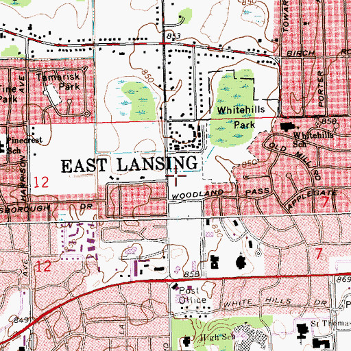 Topographic Map of East Lansing Fire Department Station 1 Headquarters, MI