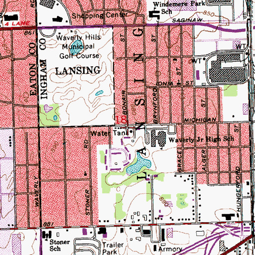 Topographic Map of Charter Township of Lansing Fire Department Station 51 Headquarters, MI