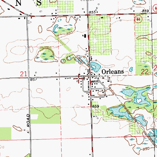 Topographic Map of Orleans Township Volunteer Fire Department, MI