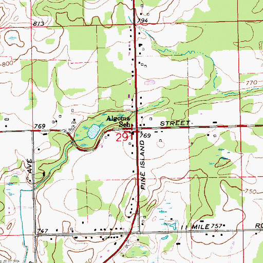 Topographic Map of Algoma Township Fire Department Station 2, MI