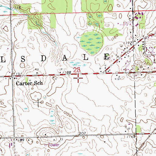 Topographic Map of Hillsdale Rural Fire Department, MI