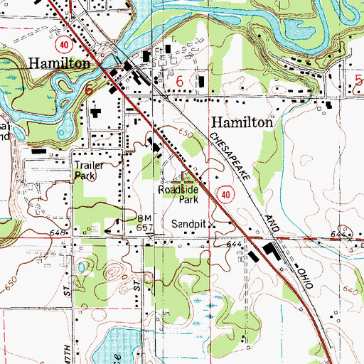Topographic Map of Hamilton Fire Department, MI
