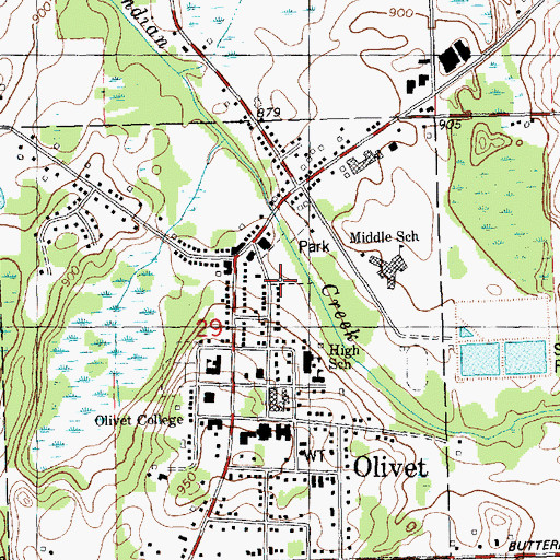 Topographic Map of Olivet Fire Department, MI