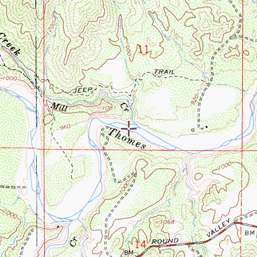 Topographic Map of Mill Creek, CA