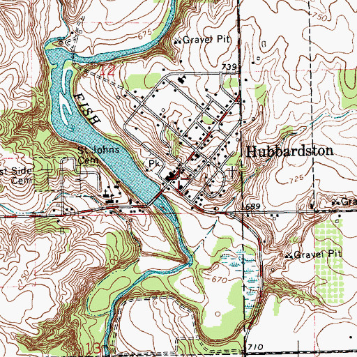 Topographic Map of Hubbardston - North Plains Fire Department, MI