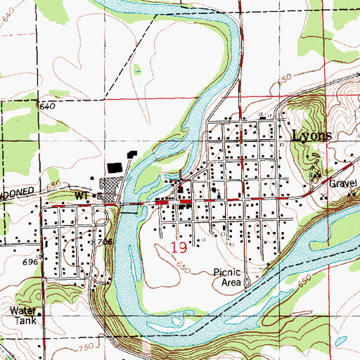Topographic Map of Lyons - Muir Fire Department, MI