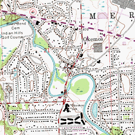 Topographic Map of Meridian Township Fire Department Station 91, MI