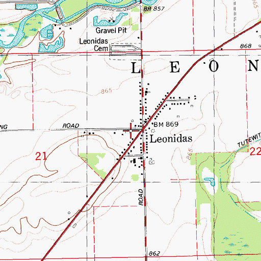 Topographic Map of Leonidas Volunteer Fire Department, MI