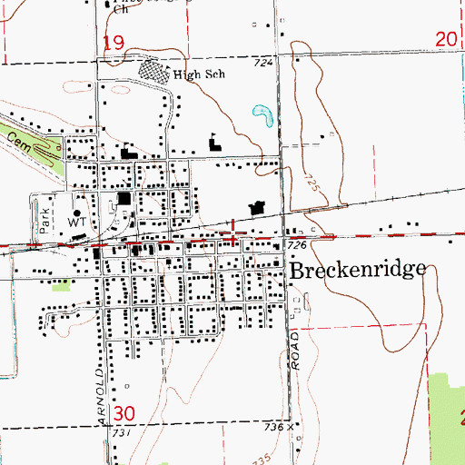 Topographic Map of Breckenridge - Wheeler Fire Department, MI