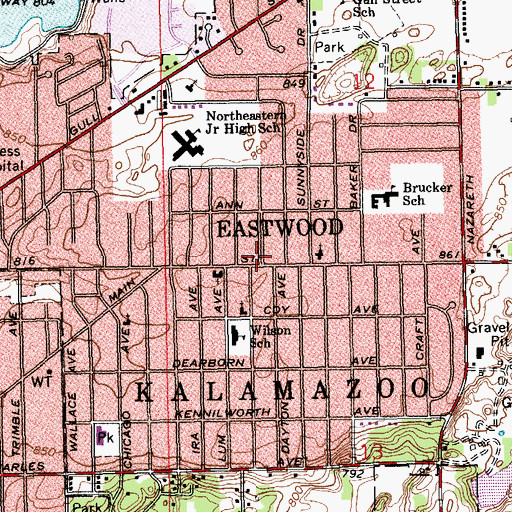 Topographic Map of Kalamazoo Township Fire Department Station 2 Eastwood, MI