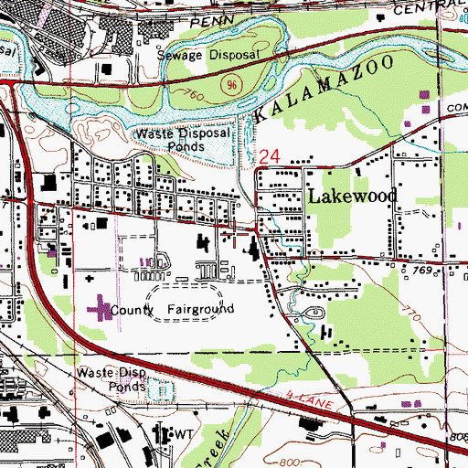 Topographic Map of Kalamazoo Township Fire Department Station 3 Lakewood, MI