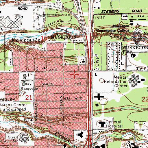 Topographic Map of Muskegon City Fire Department Station 5, MI