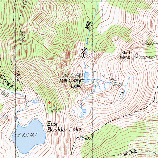 Topographic Map of Mill Creek Lake, CA