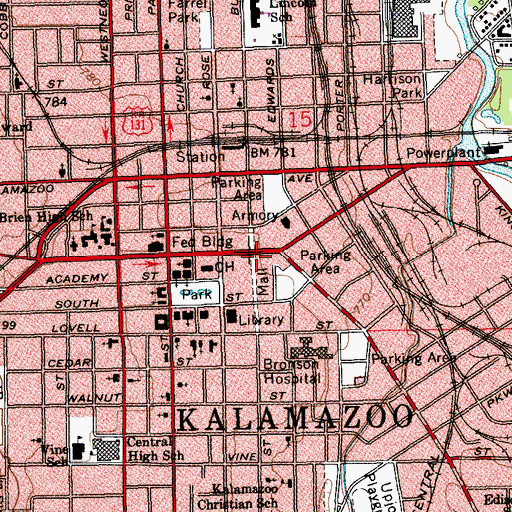 Topographic Map of Kalamazoo Department of Public Safety Station 1, MI