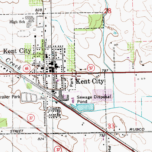 Topographic Map of Kent City Volunteer Fire Department, MI