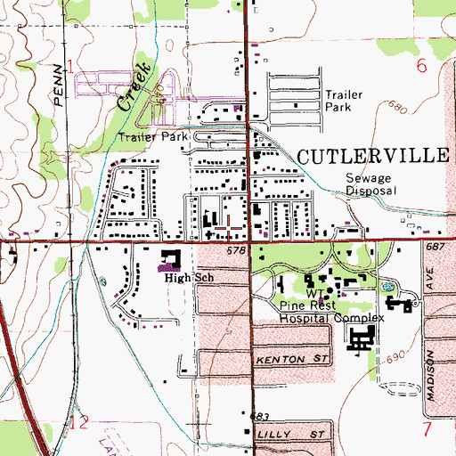 Topographic Map of Cutlerville Fire Department, MI