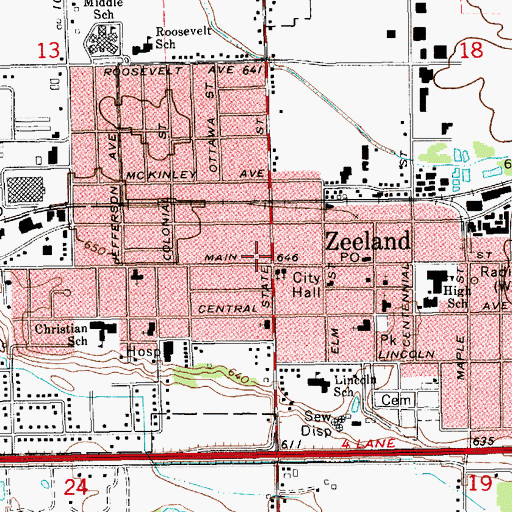 Topographic Map of Zeeland Fire Department, MI