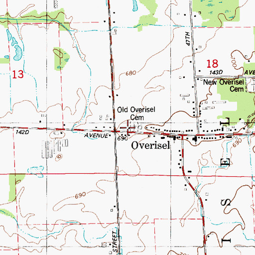Topographic Map of Overisel Township Fire Department, MI