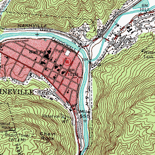 Topographic Map of Pineville City Fire Department, KY