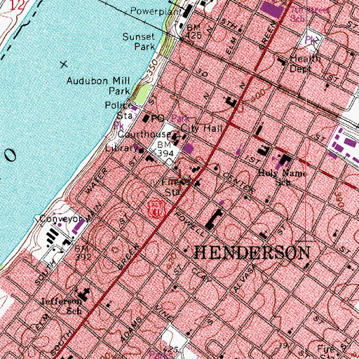 Topographic Map of Henderson Fire Department Station 1, KY