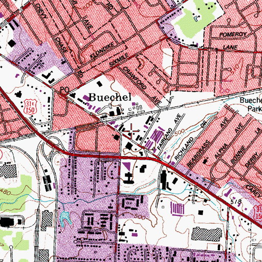 Topographic Map of Buechel Fire Department, KY