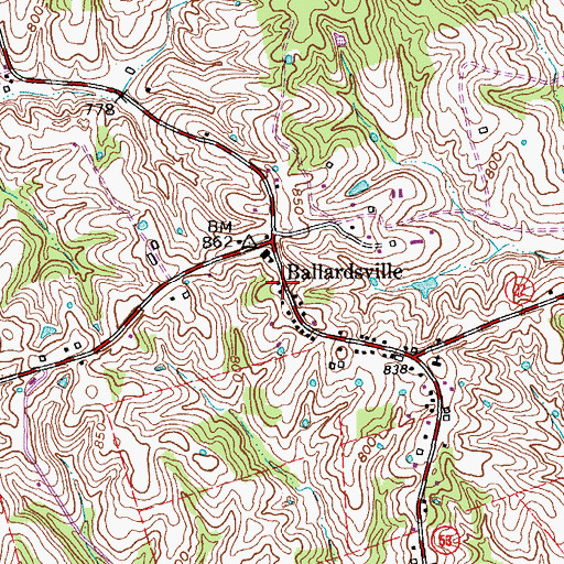 Topographic Map of Ballardsville Fire Department, KY