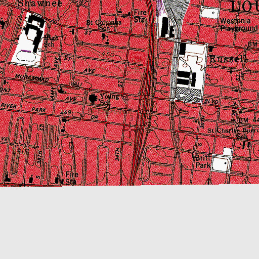 Topographic Map of Louisville Fire Department-Truck 4 Engine 22, KY
