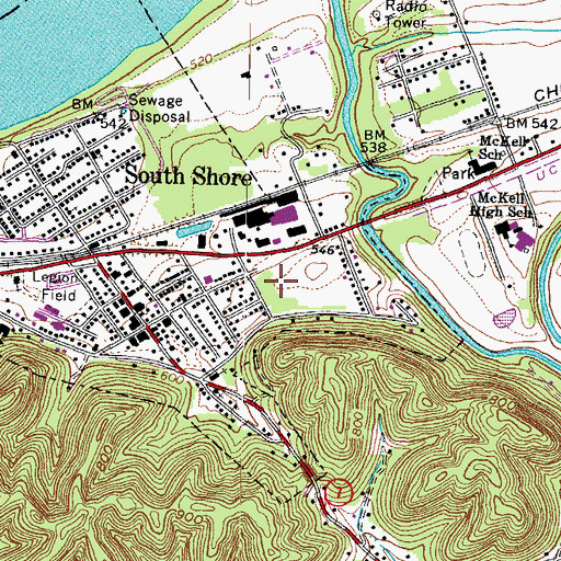 Topographic Map of South Shore Volunteer Fire Protection District, KY