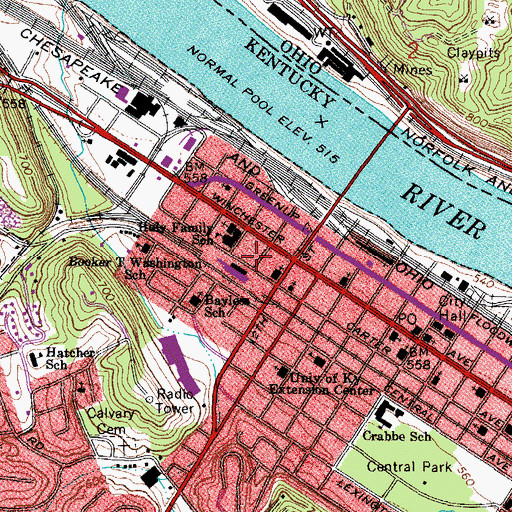 Topographic Map of Ashland Fire Department Central Station, KY