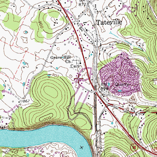 Topographic Map of Tateville Fire Department, KY