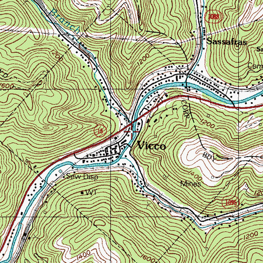 Topographic Map of Vicco - Sassafras Volunteer Fire and Rescue Department, KY
