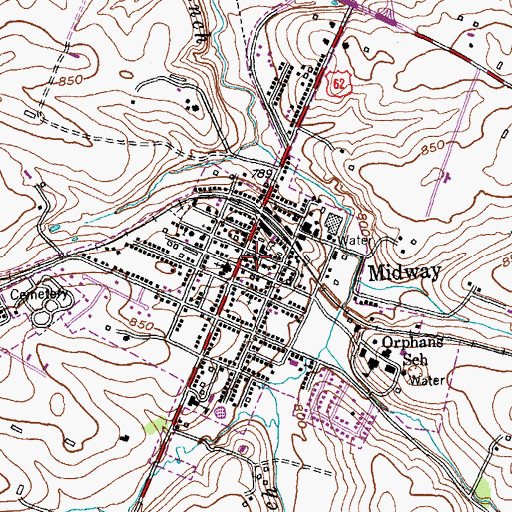 Topographic Map of Midway Fire Department, KY