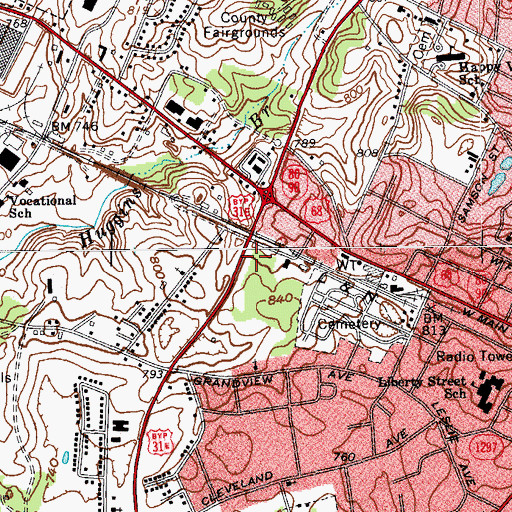 Topographic Map of Glasgow City Fire Department Station 2, KY