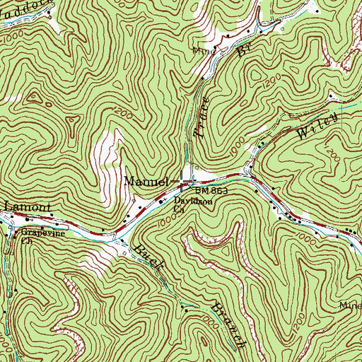 Topographic Map of Grapevine and Chavies Volunteer Fire Department, KY