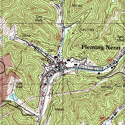 Topographic Map of Neon Volunteer Fire Department, KY