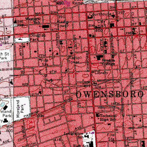Topographic Map of Owensboro Fire Department Station 1, KY