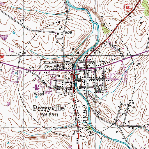 Topographic Map of Perryville Volunteer Fire Department, KY