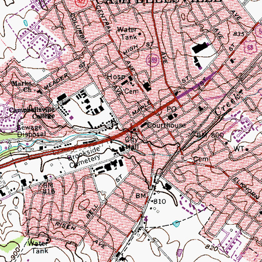 Topographic Map of Campbellsville Fire Department, KY