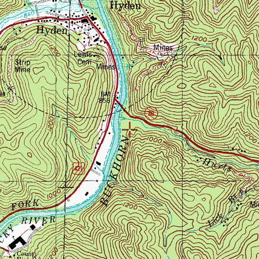 Topographic Map of Hyden Fire Department, KY