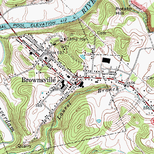 Topographic Map of Brownsville Fire Department, KY