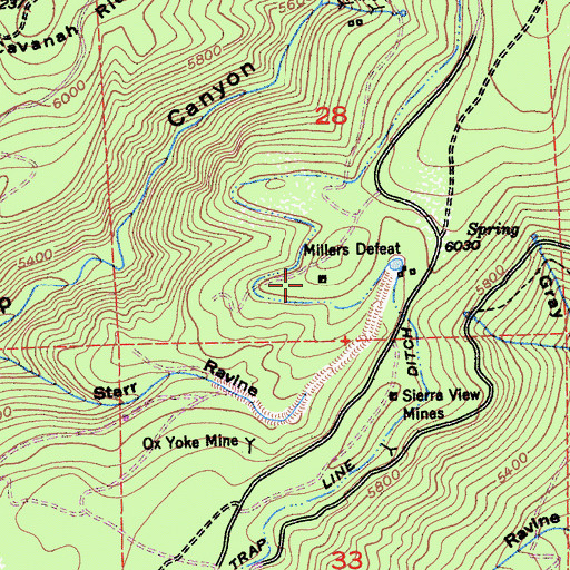 Topographic Map of Millers Defeat, CA